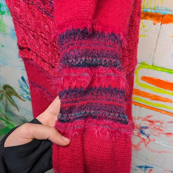 Raspberry Magenta Free People Bell Sleeve Knit Sweater; Size SP-L - Picture 9 of 12